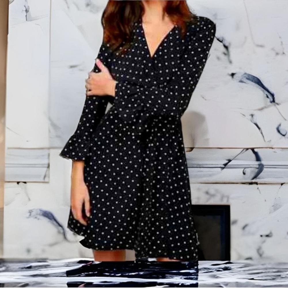 FRNCH black polka dot wrap dress M